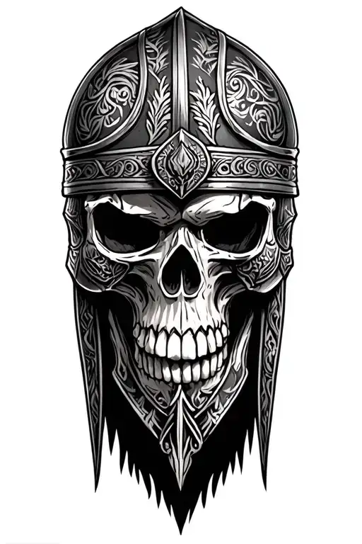 Viking Skull With Helmet Adorned With Intricate