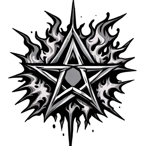 Pentagram With Flames And Spikes Coming Out