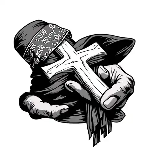 Hand Holding A Cross With A Bandana Wrapped Around Wrist
