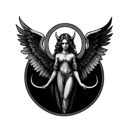 Gemini Zodiac Sign With Angel Halo And Devil Horns And Tail