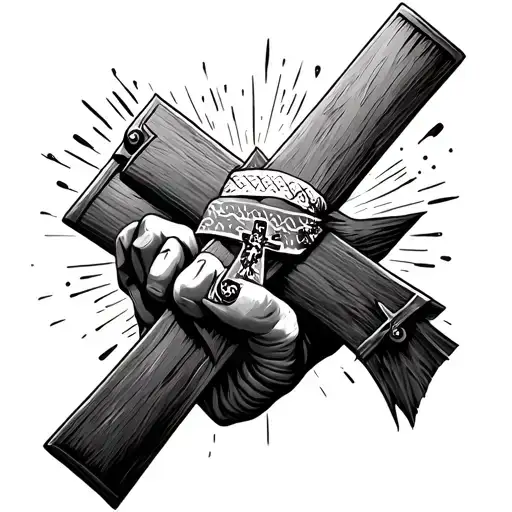 Hand Holding A Cross With A Bandana In The Background