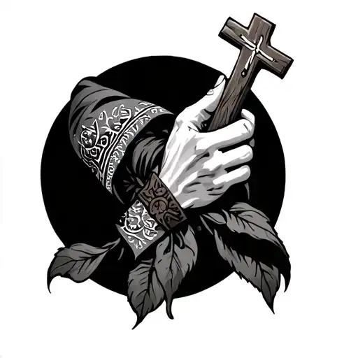 Hand Holding A Cross With A Bandana
