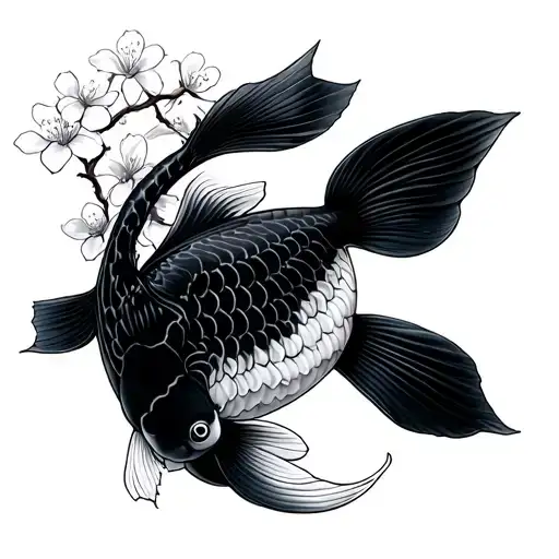 Japanesed Koi Fish With Cherry Blossoms