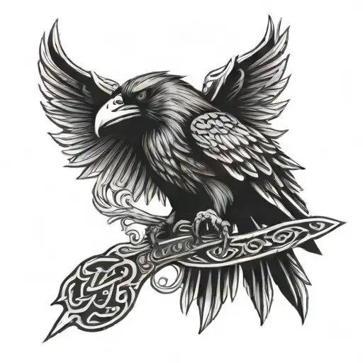 Viking Raven Holding Spear Celtic Style