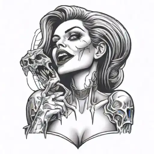Sexy Vampire Woman Biting Frankensteins Monster
