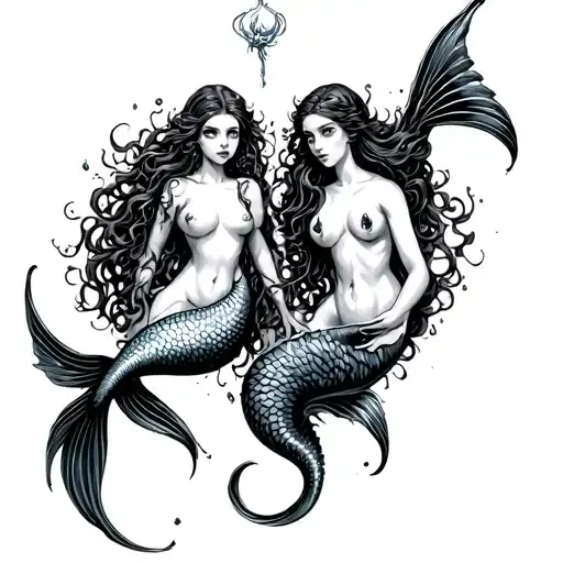 Two Good And Evil Mermaid Swimming