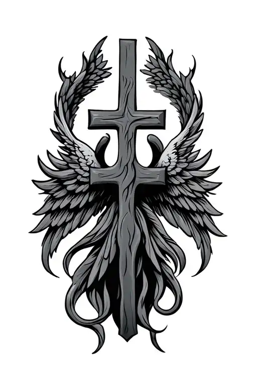 Stick Figure Cross That Looks Like An Angel With Wings