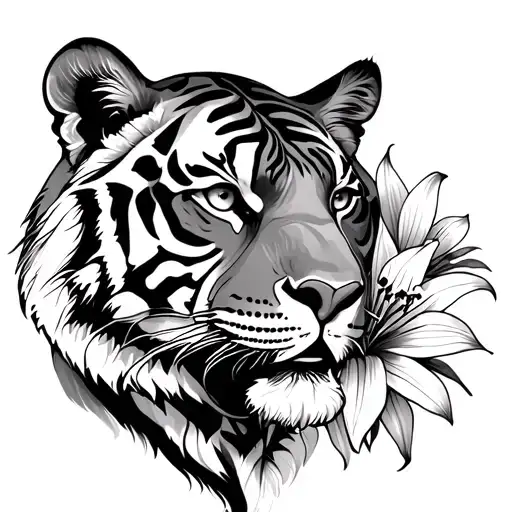Tiger With Lilies