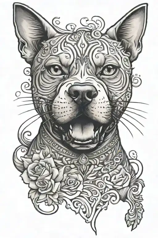 Tricolor Cat With A Pitbull