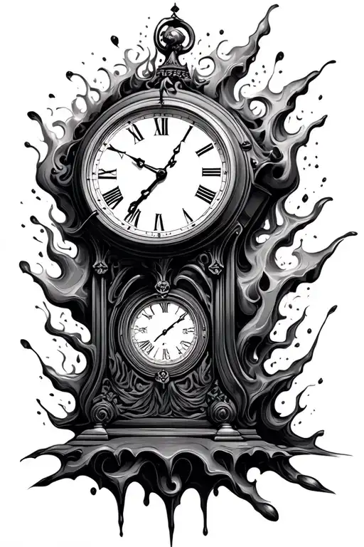 Melting Clock Showing Time Waits On No Man