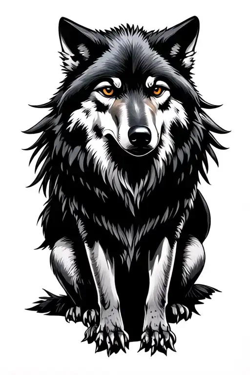 Wolf And Raven Sitting