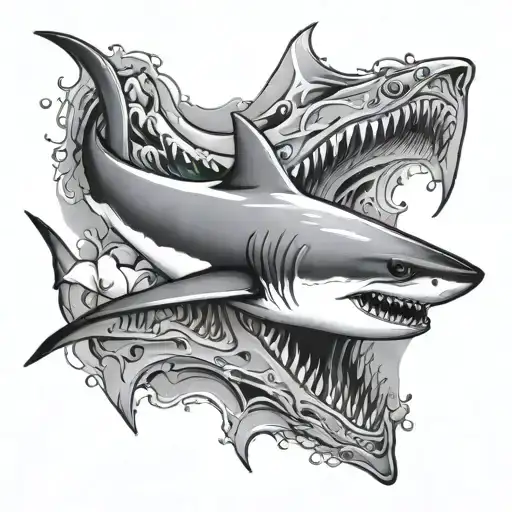 Shark With Manta Rays