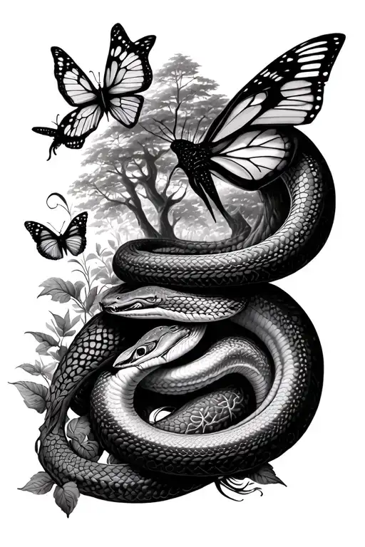 Cycles Of Life With Butterflies Snakes And Trees