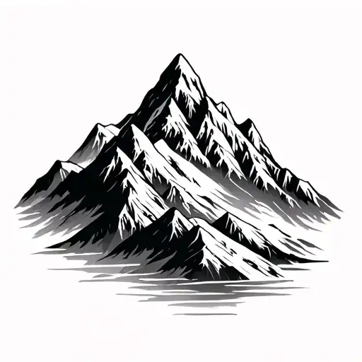 Fine Line Simple Mountain Range Silhouette
