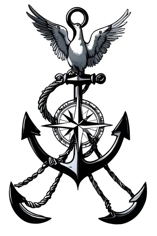 Albatross And Compass And Anchor Intertwined