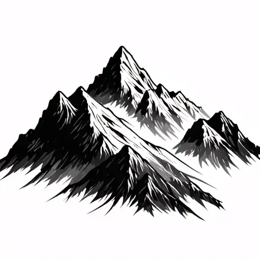 Fine Line Simple Mountain Range Silhouette