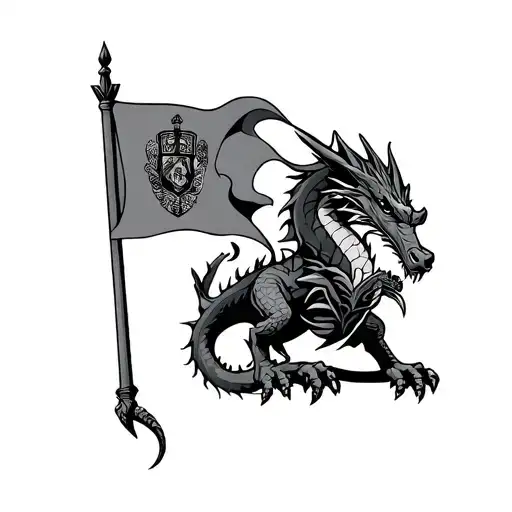 Bosnian Dragon With Flag And Old Warrior