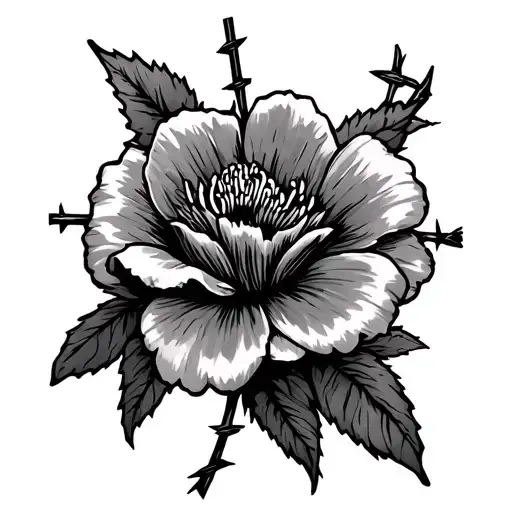 Cross With Barbed Wire And A Flower
