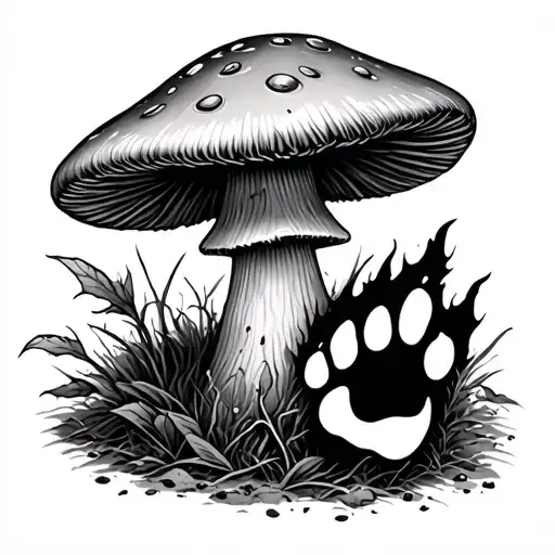 A Tattoo Of A Mushroom With A Paw Print
