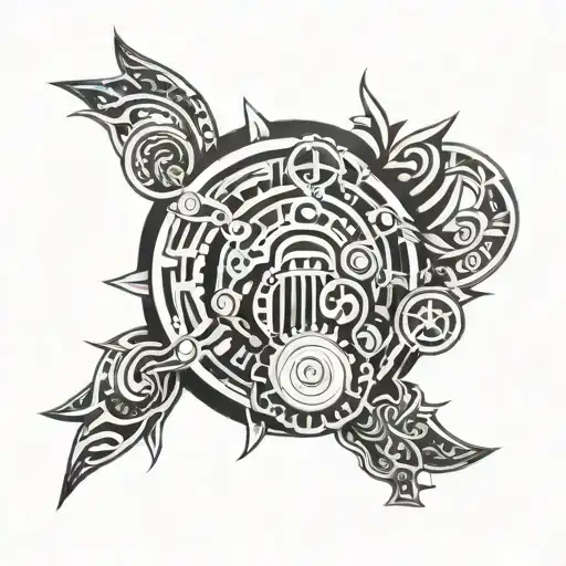 Outline Of A Car Engine Filled In With Polynesian Tribal Patterns