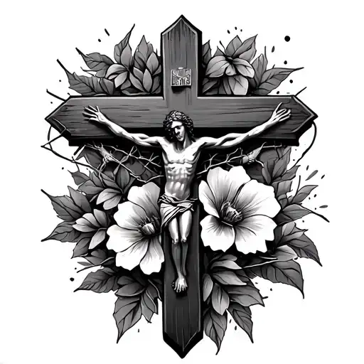 Crucifix With Barbed Wire And A Flower