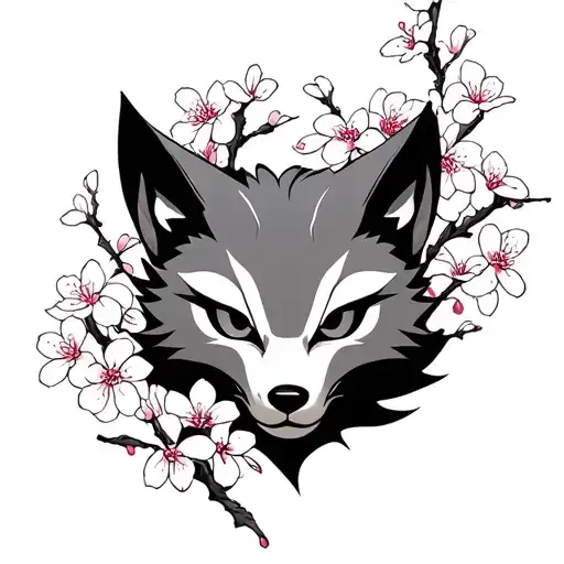 Kitsune Mask Surrounded By Cherry Blossoms