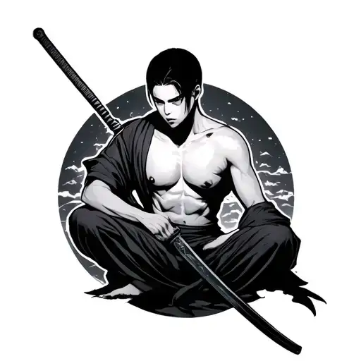 Healing With Katana Without Shirt With Short Hair