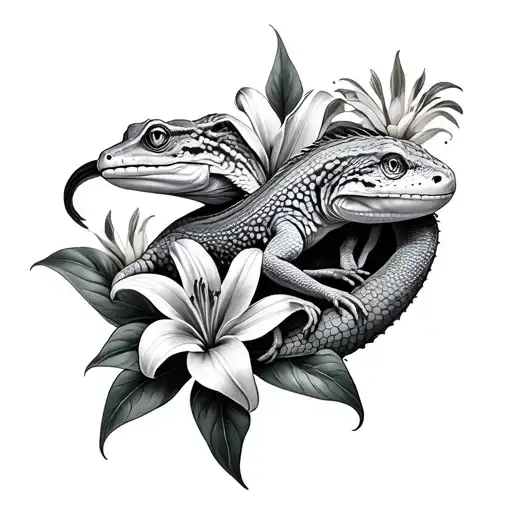 Small Wrapped Around With Lilies And A Lizard Detailed