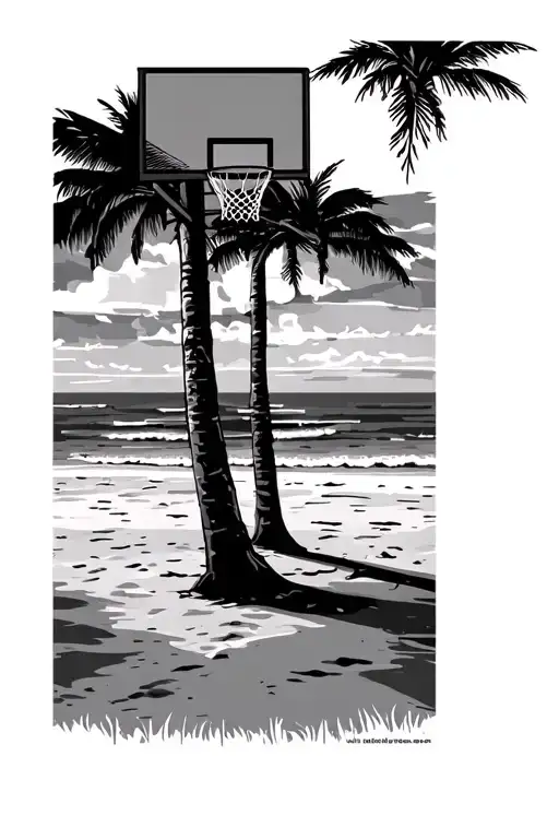 Basketball Court On The Beach Scene