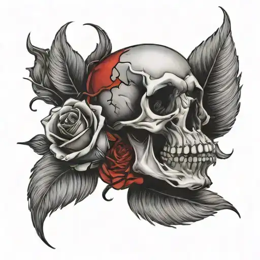 Rose With Scull Red And Black
