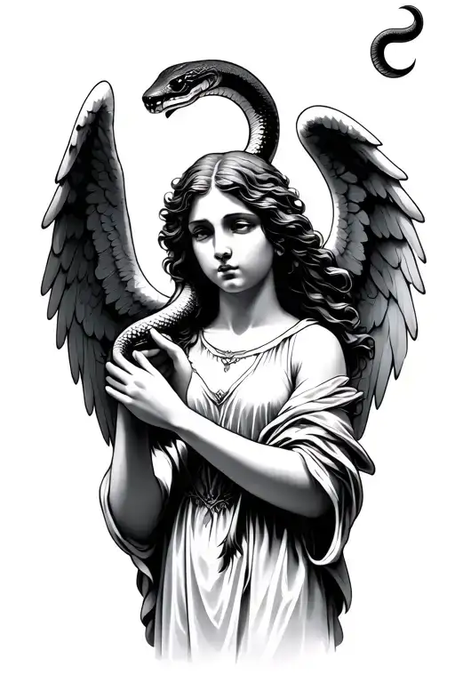 Angel Holding A Snake In Air