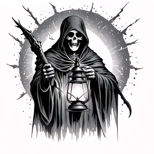 Grim Reaper Holding Lantern Shining Light