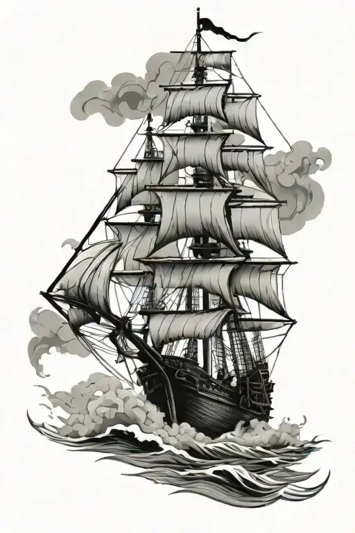 Pirate Ship Sailing Through Stormy Seas