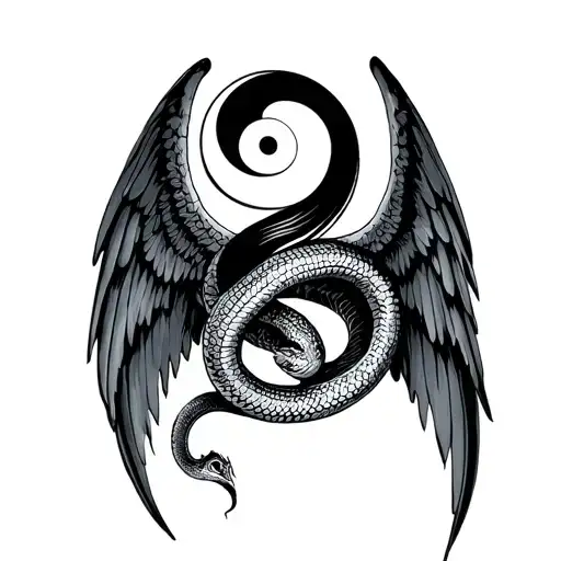 Snake Wrapping Wings Around Yin