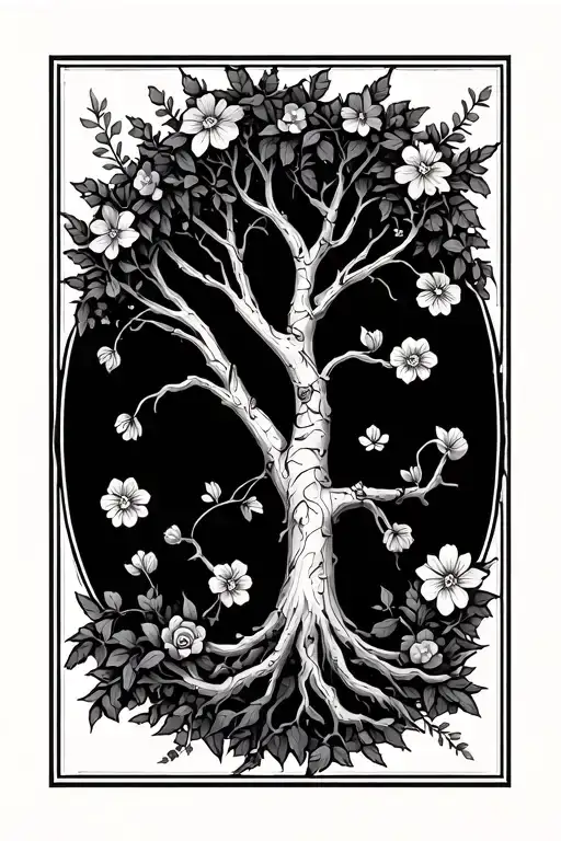 Tree And Flower Vines Map Outline