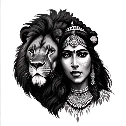 Lion With A Indian Woman