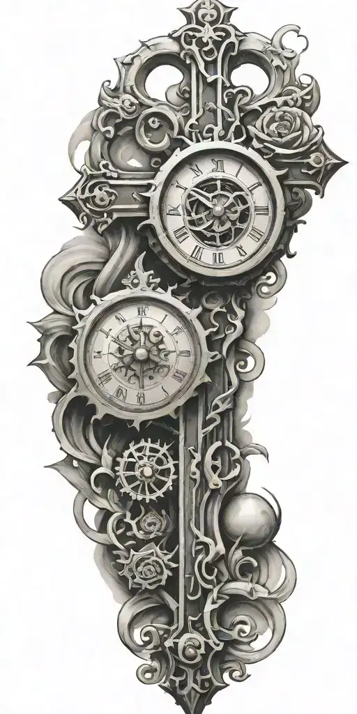 Christian Cross And Clock