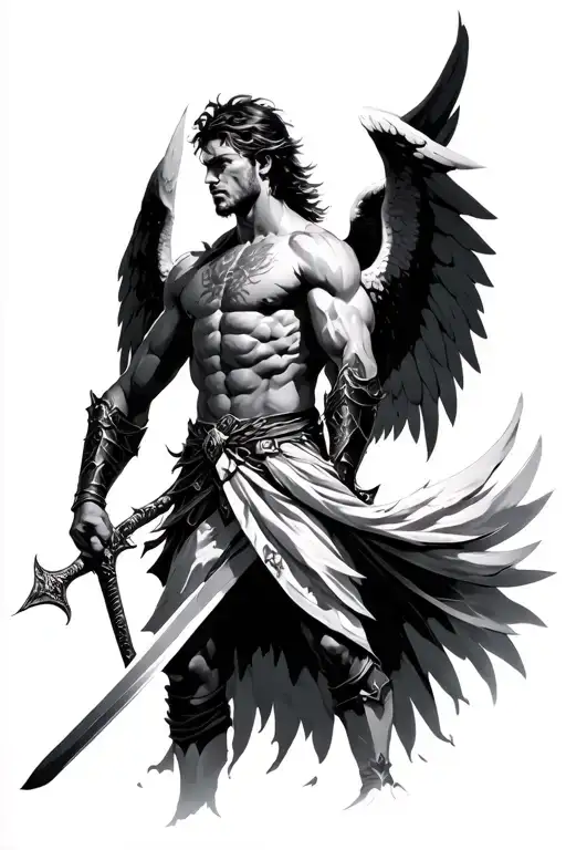 Male Angel Warrior Wielding His Sword