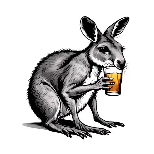 Kangaroo With A Pint In Hand Fine Line