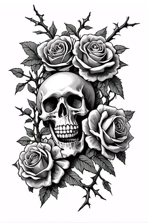 Skeleton Arm Sleeve With Thorn Vine Roses And Skulls