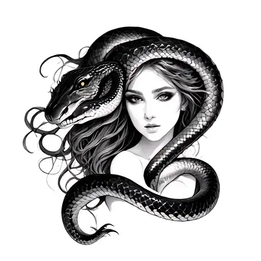Capricorne Woman Covered By Snake Wrapped