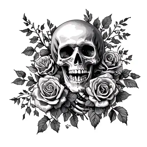 Skeleton Arm Sleeve W Vines Roses And Tiny Skulls