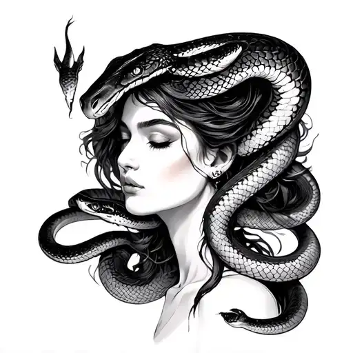 Capricorne Woman Covered By Snake Slithering