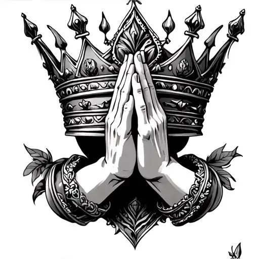 Pray Hands With Crown Looking