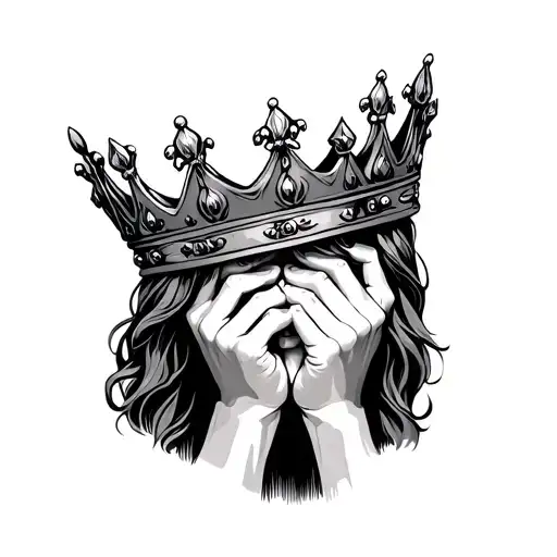 Pray Hands With Crown Looking Forward With The Face