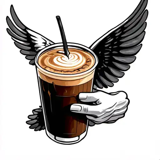 A Small Bay Flying And Holdin A Black Ice Coffee