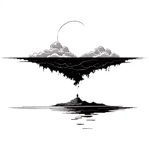 Clouds Surrounding A Floating Island Outline