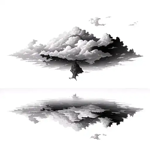Clouds Surrounding A Floating Island Outline