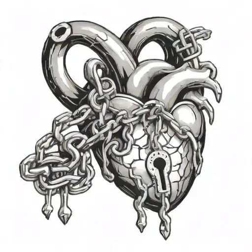 Human Heart With A Chain And A Lock On The Chain