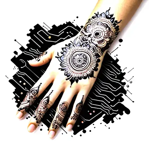 Henna Tattoo On Hand And Arm Neon Circuits Electronics
